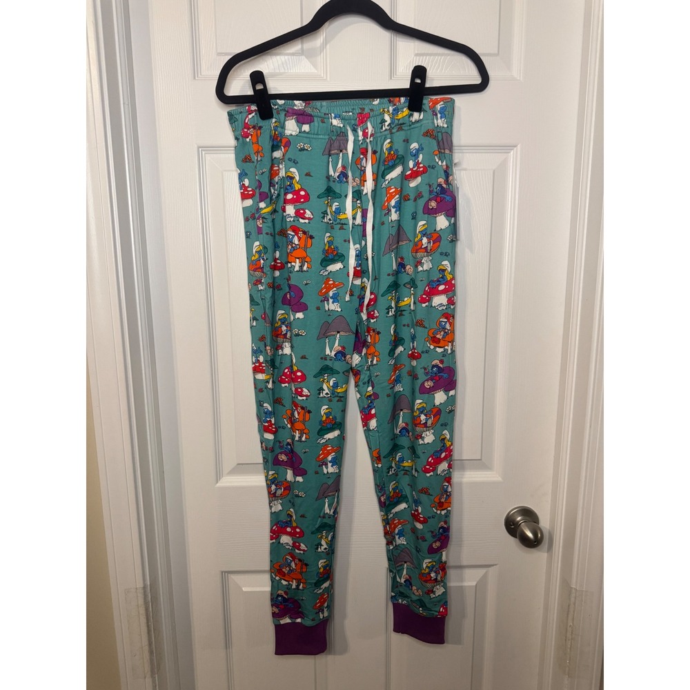 Little Bird Bamboo The Smurfs Jogger Pajama Pants Teal Blue Women Small NWT